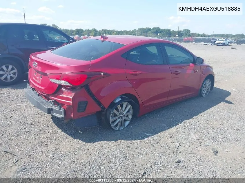 2016 Hyundai Elantra Se VIN: KMHDH4AEXGU518885 Lot: 40313266