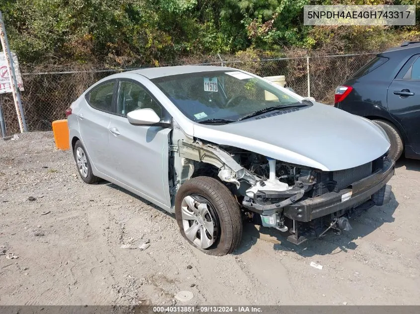 5NPDH4AE4GH743317 2016 Hyundai Elantra Se/Sport/Limited