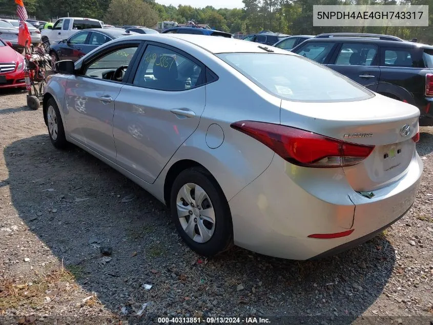 5NPDH4AE4GH743317 2016 Hyundai Elantra Se/Sport/Limited