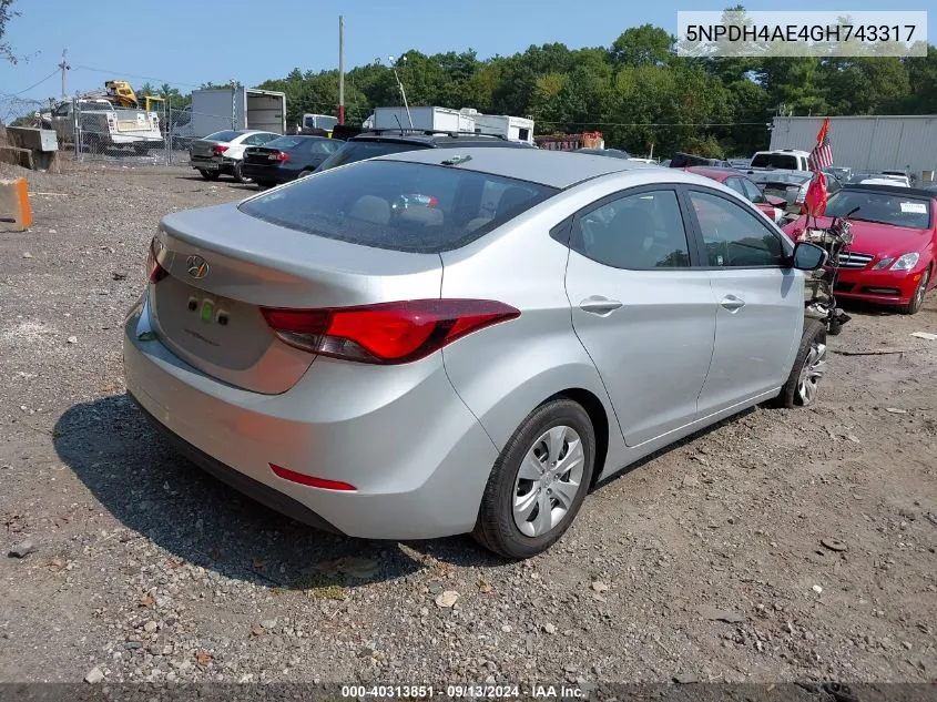 5NPDH4AE4GH743317 2016 Hyundai Elantra Se/Sport/Limited