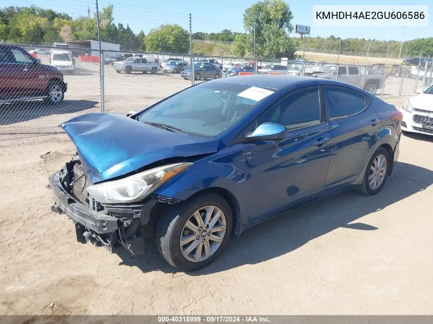 2016 Hyundai Elantra Se VIN: KMHDH4AE2GU606586 Lot: 40315999