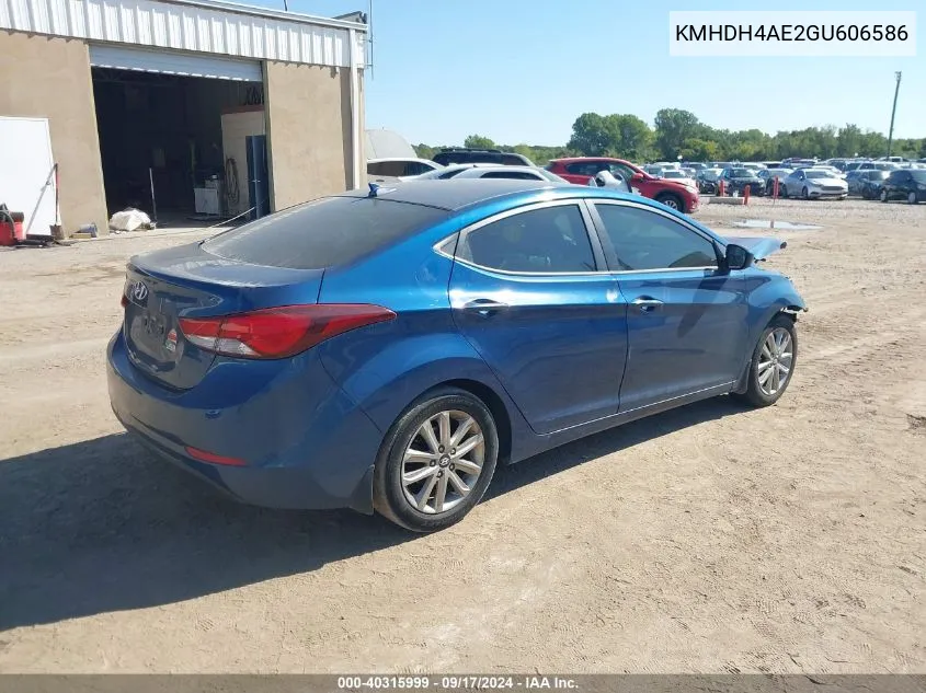 2016 Hyundai Elantra Se VIN: KMHDH4AE2GU606586 Lot: 40315999