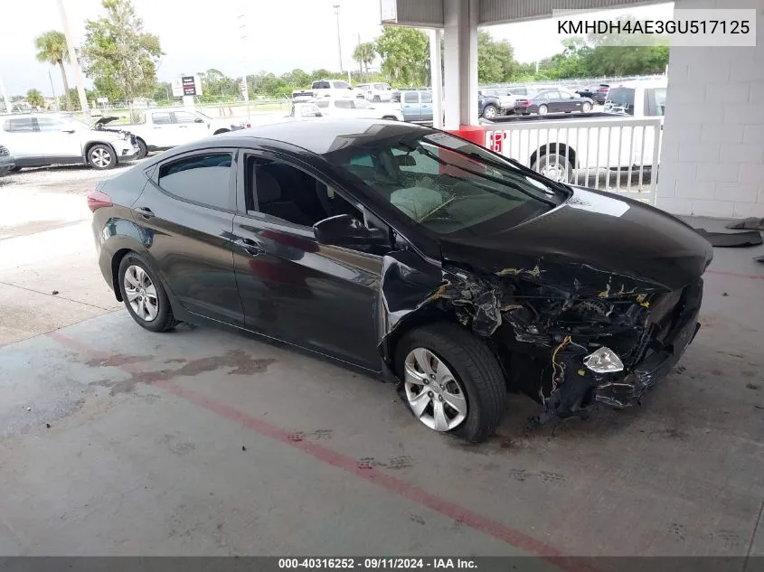 KMHDH4AE3GU517125 2016 Hyundai Elantra Se/Sport/Limited