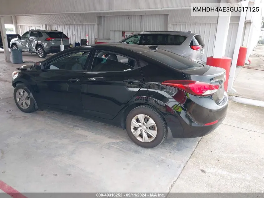 KMHDH4AE3GU517125 2016 Hyundai Elantra Se/Sport/Limited