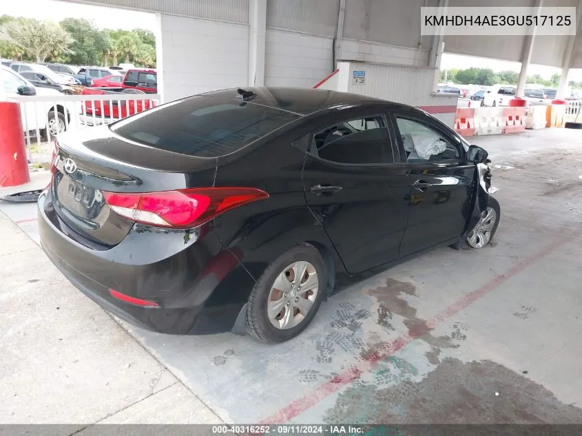 KMHDH4AE3GU517125 2016 Hyundai Elantra Se/Sport/Limited