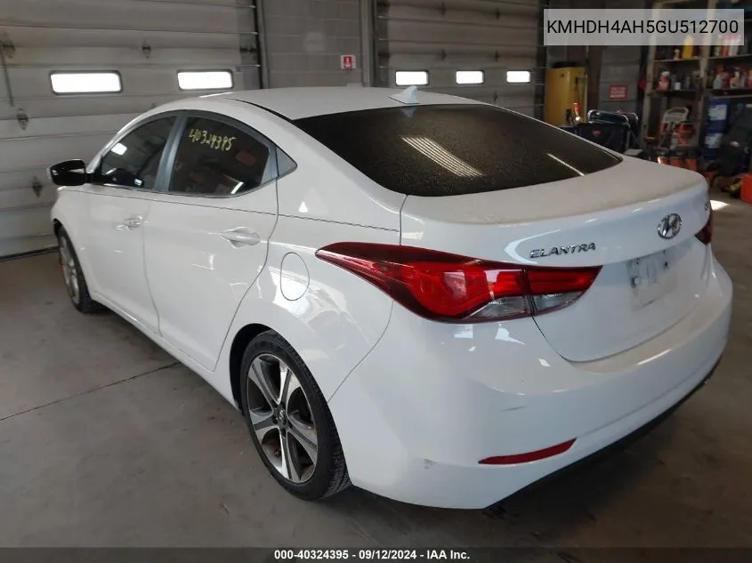 2016 Hyundai Elantra Se/Sport/Limited VIN: KMHDH4AH5GU512700 Lot: 40324395