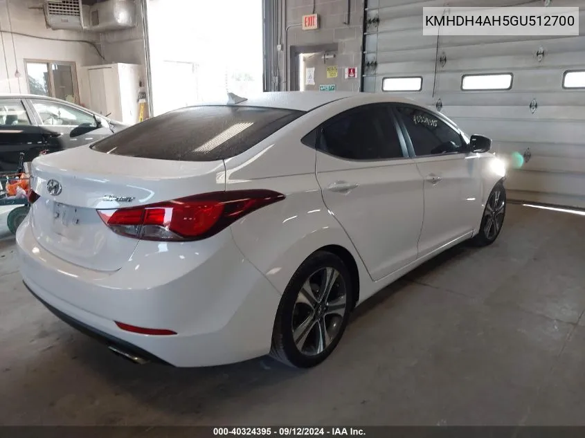 2016 Hyundai Elantra Se/Sport/Limited VIN: KMHDH4AH5GU512700 Lot: 40324395