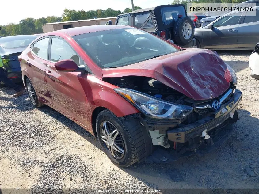 2016 Hyundai Elantra Se VIN: 5NPDH4AE6GH746476 Lot: 40325267