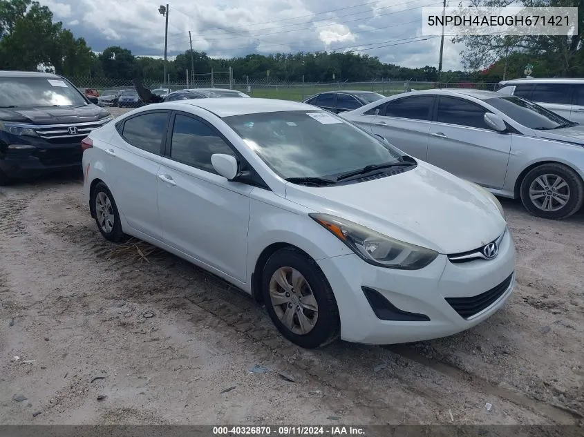 2016 Hyundai Elantra Se VIN: 5NPDH4AE0GH671421 Lot: 40326870