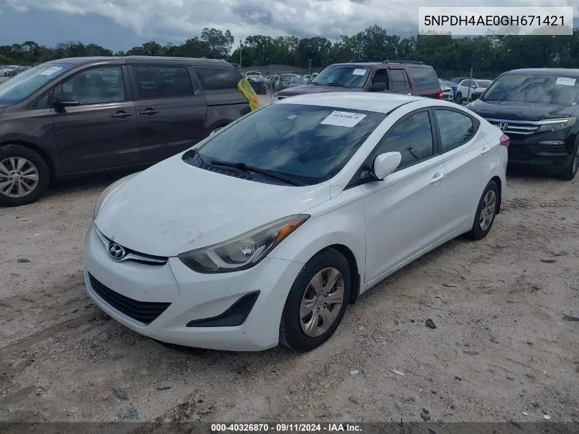 2016 Hyundai Elantra Se VIN: 5NPDH4AE0GH671421 Lot: 40326870