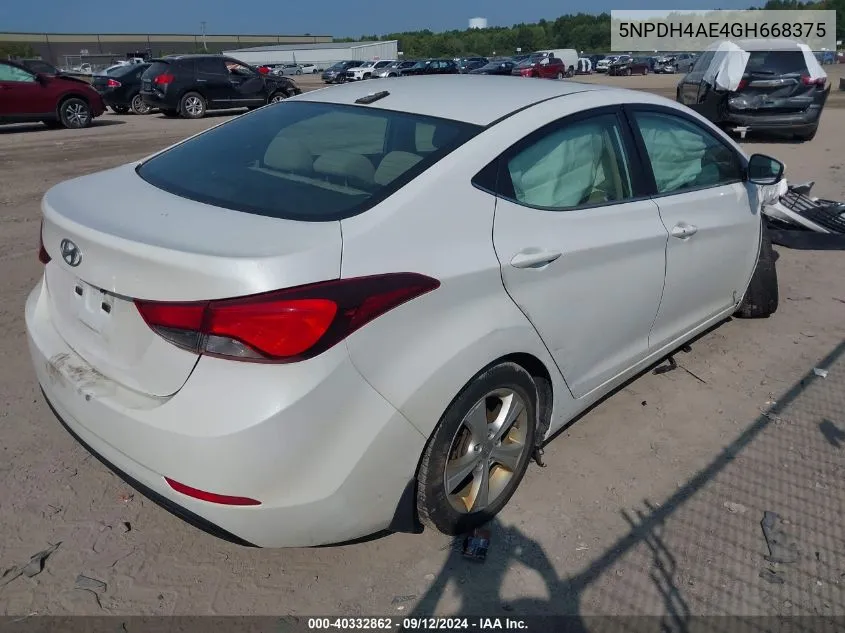 2016 Hyundai Elantra Value Edition VIN: 5NPDH4AE4GH668375 Lot: 40332862