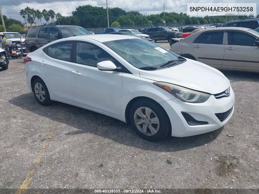 2016 Hyundai Elantra Se VIN: 5NPDH4AE9GH753258 Lot: 40339331