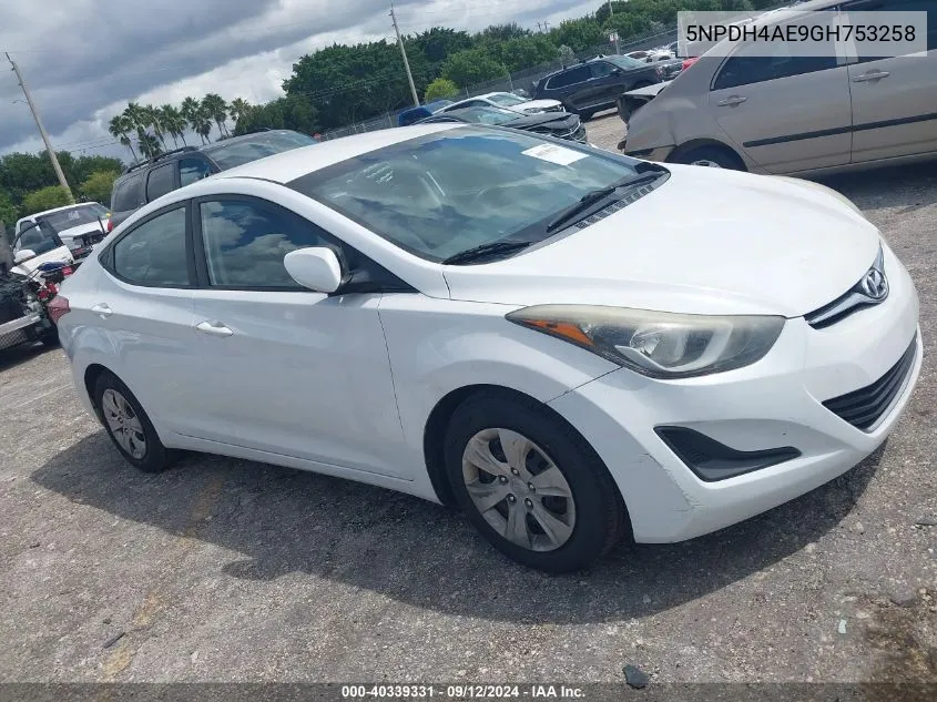 2016 Hyundai Elantra Se VIN: 5NPDH4AE9GH753258 Lot: 40339331