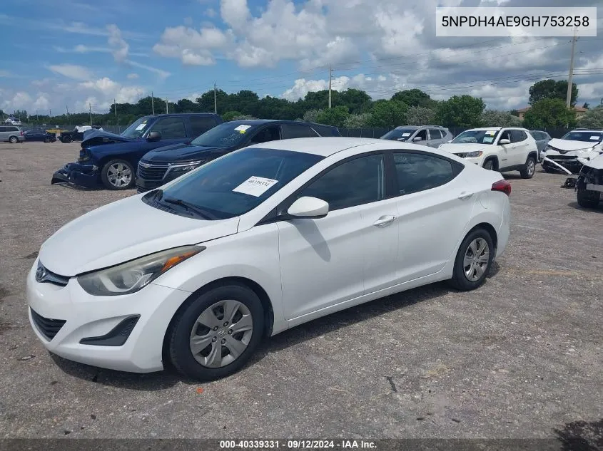 2016 Hyundai Elantra Se VIN: 5NPDH4AE9GH753258 Lot: 40339331