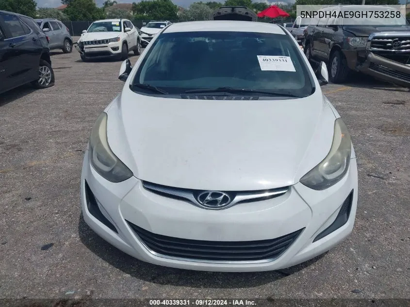 2016 Hyundai Elantra Se VIN: 5NPDH4AE9GH753258 Lot: 40339331