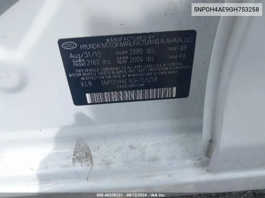 5NPDH4AE9GH753258 2016 Hyundai Elantra Se