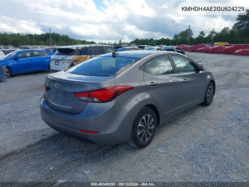 2016 Hyundai Elantra Se VIN: KMHDH4AE2GU624229 Lot: 40345393