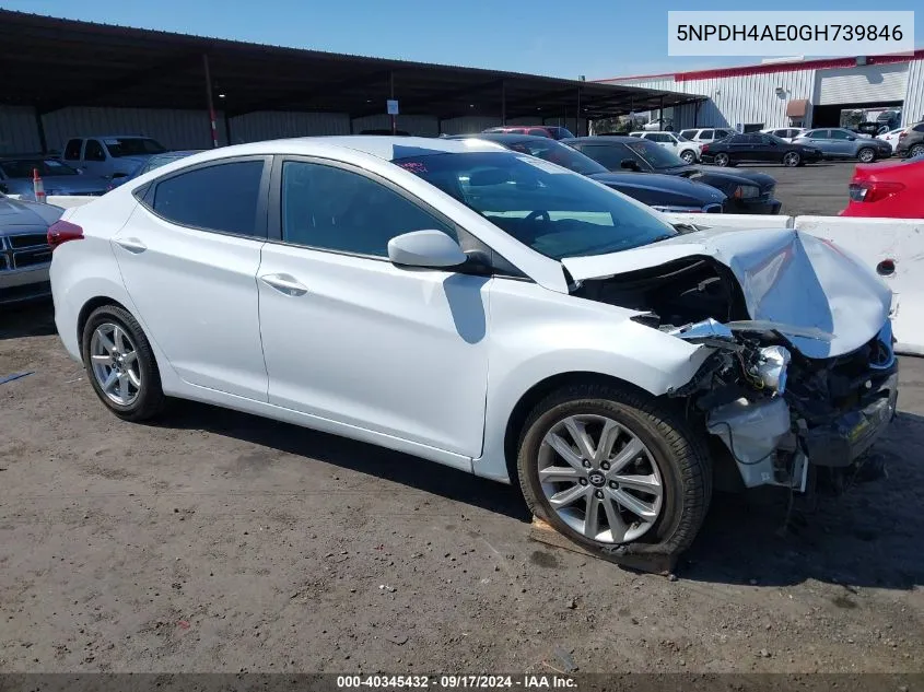 2016 Hyundai Elantra Se VIN: 5NPDH4AE0GH739846 Lot: 40345432