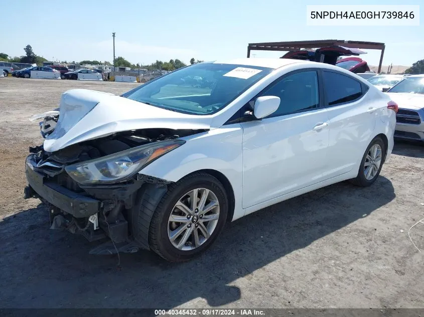 2016 Hyundai Elantra Se VIN: 5NPDH4AE0GH739846 Lot: 40345432