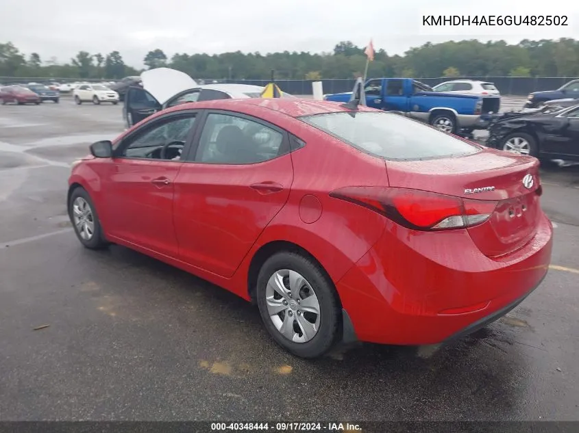 KMHDH4AE6GU482502 2016 Hyundai Elantra Se