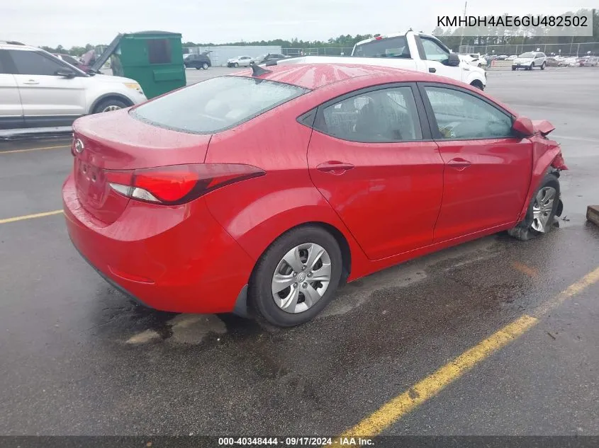 KMHDH4AE6GU482502 2016 Hyundai Elantra Se