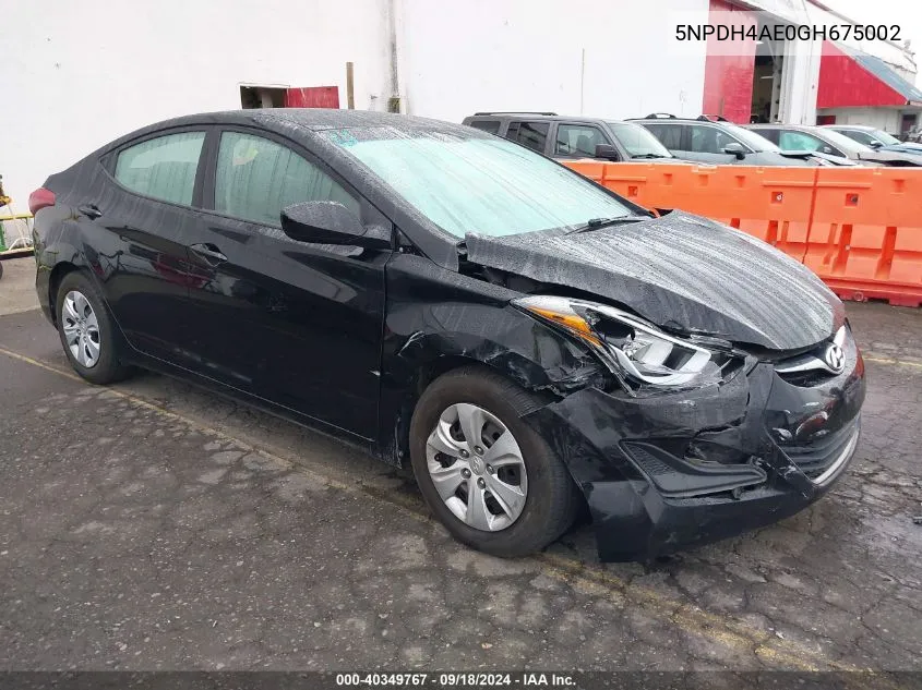 2016 Hyundai Elantra Se VIN: 5NPDH4AE0GH675002 Lot: 40349767