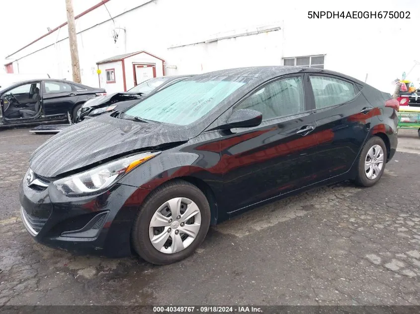 2016 Hyundai Elantra Se VIN: 5NPDH4AE0GH675002 Lot: 40349767