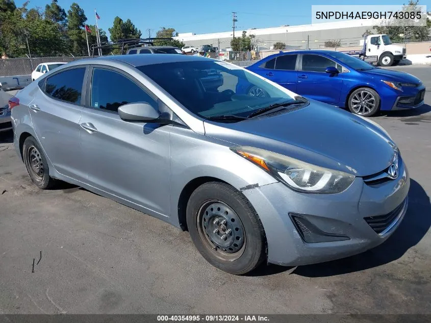 2016 Hyundai Elantra Se VIN: 5NPDH4AE9GH743085 Lot: 40354995