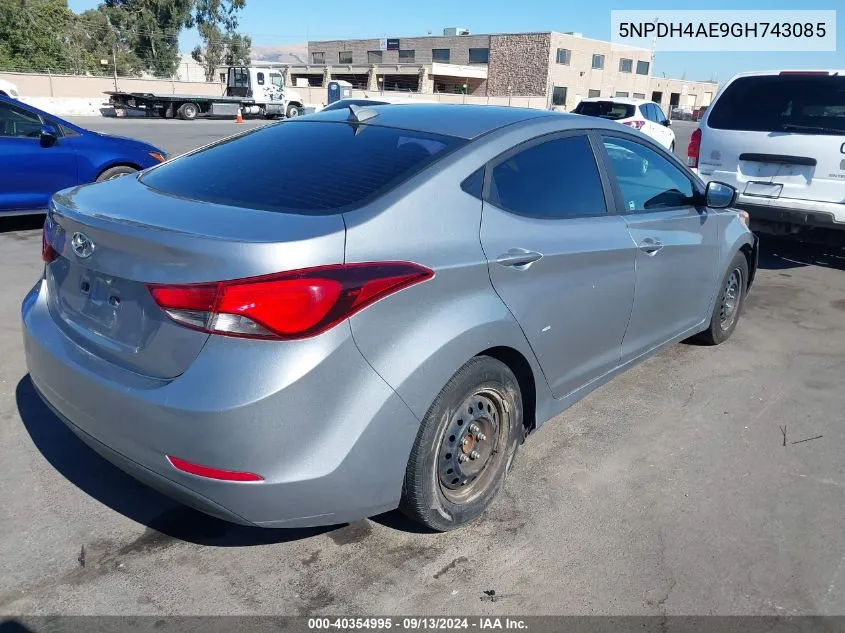 2016 Hyundai Elantra Se VIN: 5NPDH4AE9GH743085 Lot: 40354995