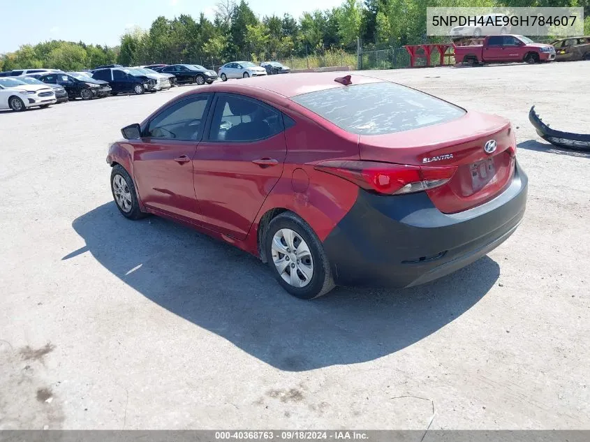 2016 Hyundai Elantra Se VIN: 5NPDH4AE9GH784607 Lot: 40368763