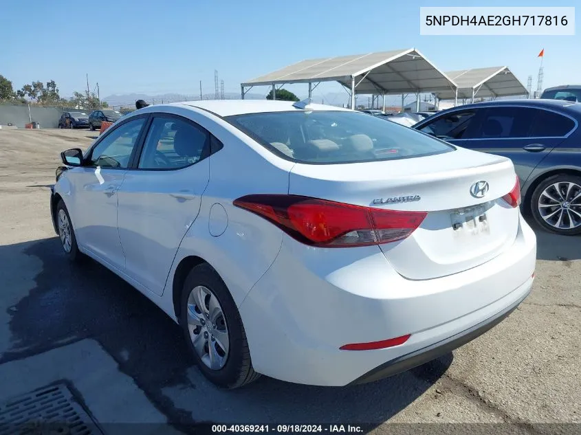 2016 Hyundai Elantra Se/Sport/Limited VIN: 5NPDH4AE2GH717816 Lot: 40369241