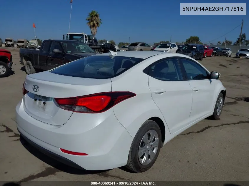 5NPDH4AE2GH717816 2016 Hyundai Elantra Se/Sport/Limited