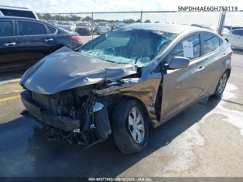 2016 Hyundai Elantra Se VIN: 5NPDH4AE6GH753119 Lot: 40377082