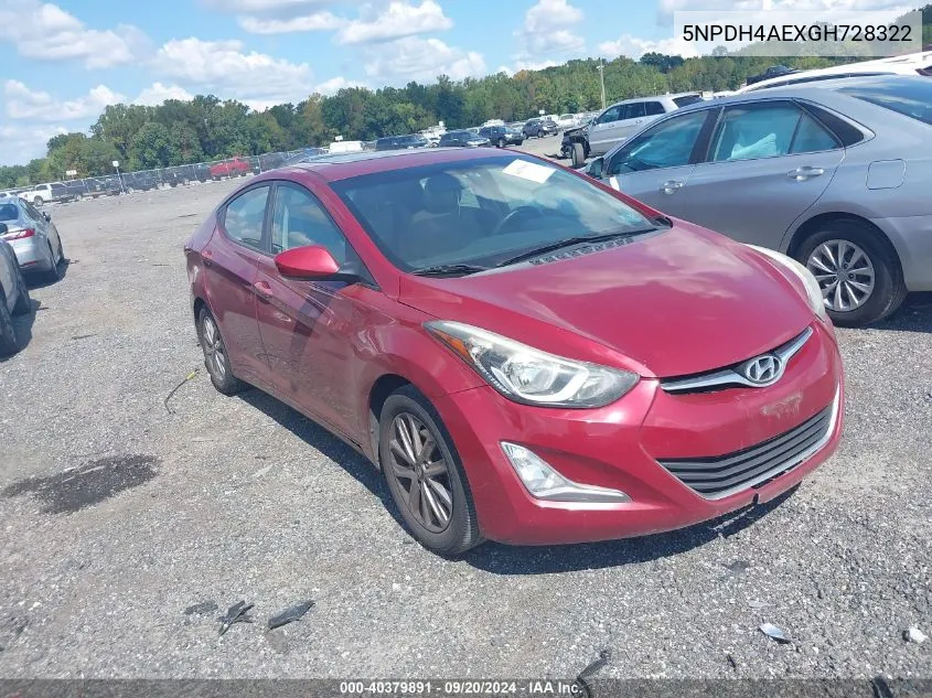 2016 Hyundai Elantra Se VIN: 5NPDH4AEXGH728322 Lot: 40379891