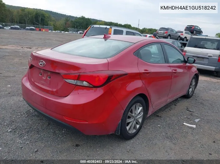 2016 Hyundai Elantra Se VIN: KMHDH4AE1GU518242 Lot: 40392403