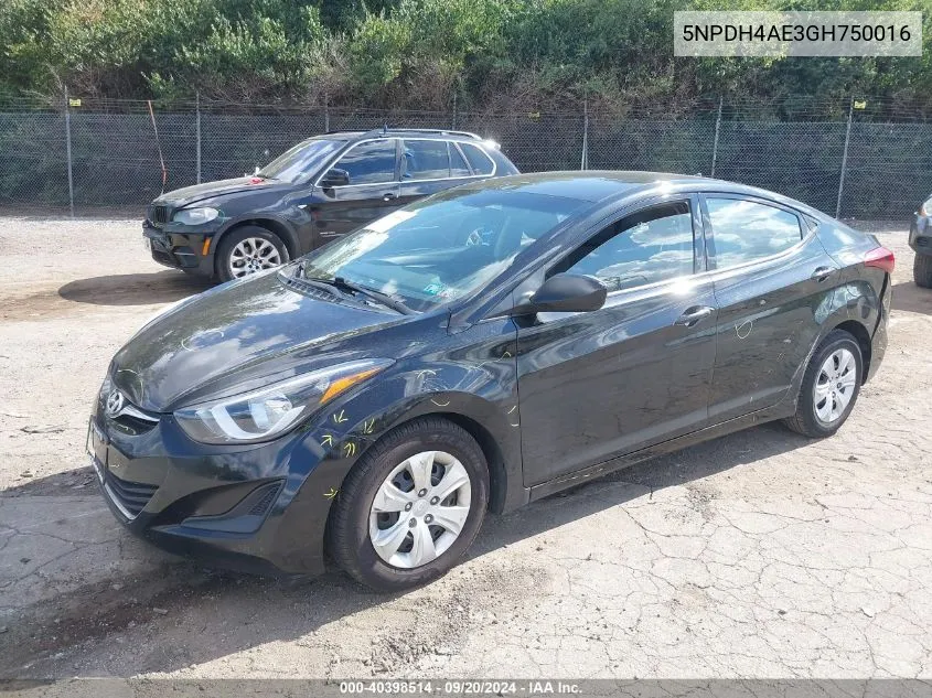 2016 Hyundai Elantra Se VIN: 5NPDH4AE3GH750016 Lot: 40398514