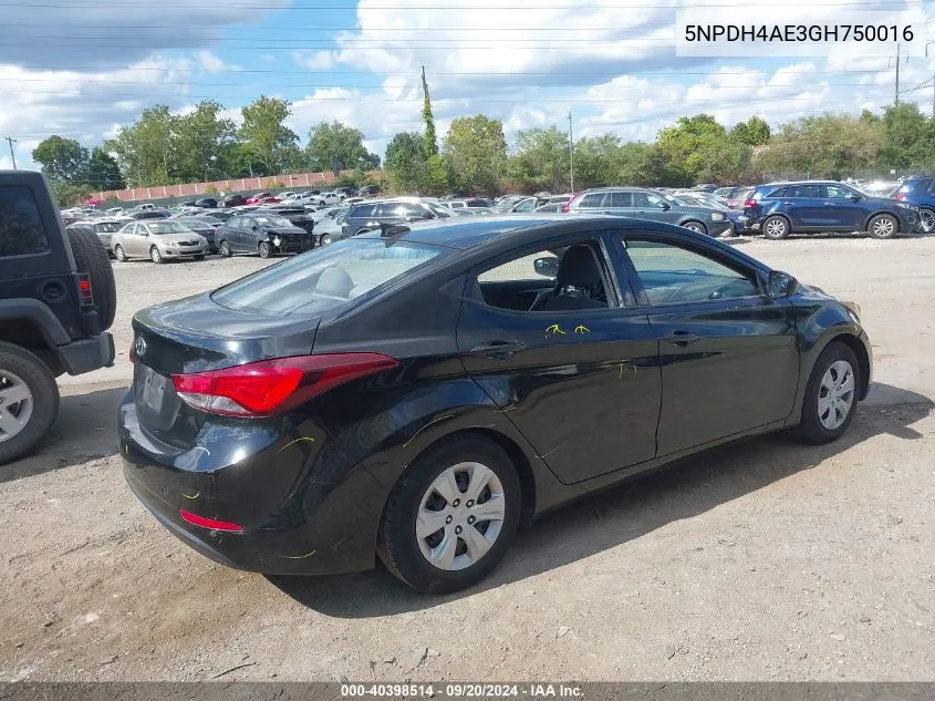 2016 Hyundai Elantra Se VIN: 5NPDH4AE3GH750016 Lot: 40398514