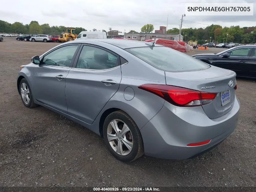 2016 Hyundai Elantra Value Edition VIN: 5NPDH4AE6GH767005 Lot: 40400926