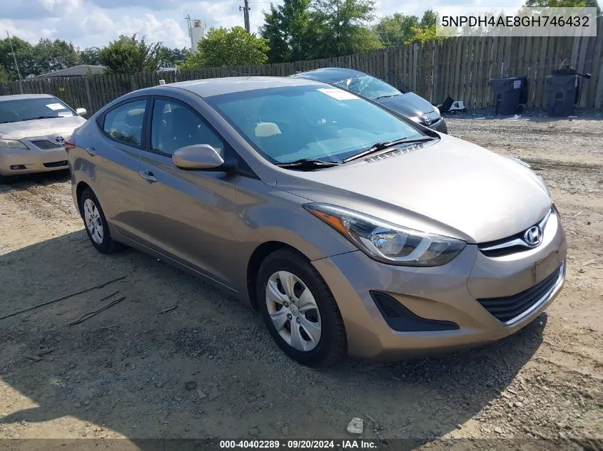 2016 Hyundai Elantra Se VIN: 5NPDH4AE8GH746432 Lot: 40402289