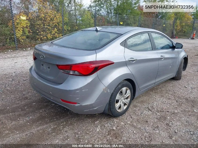 2016 Hyundai Elantra Se VIN: 5NPDH4AE3GH732356 Lot: 40410450