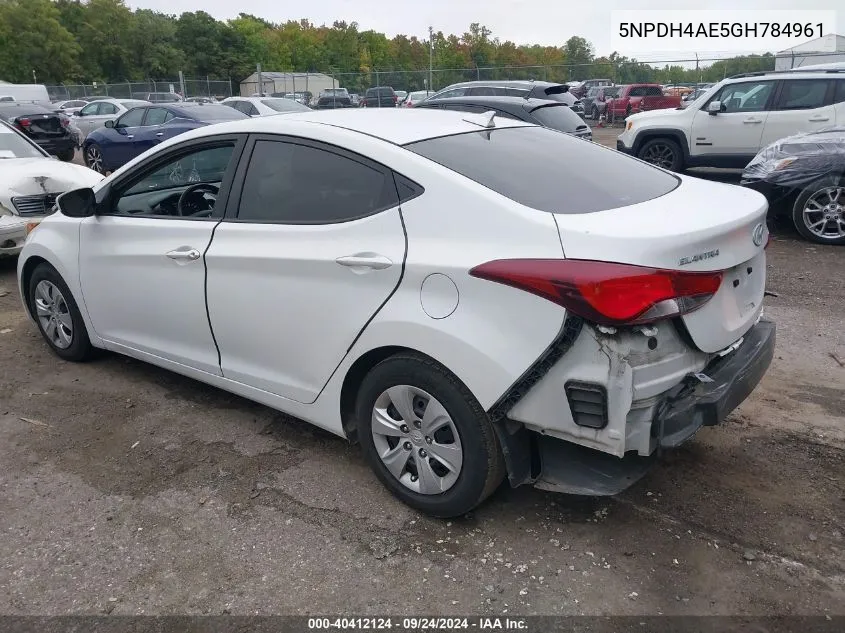 2016 Hyundai Elantra Se/Sport/Limited VIN: 5NPDH4AE5GH784961 Lot: 40412124