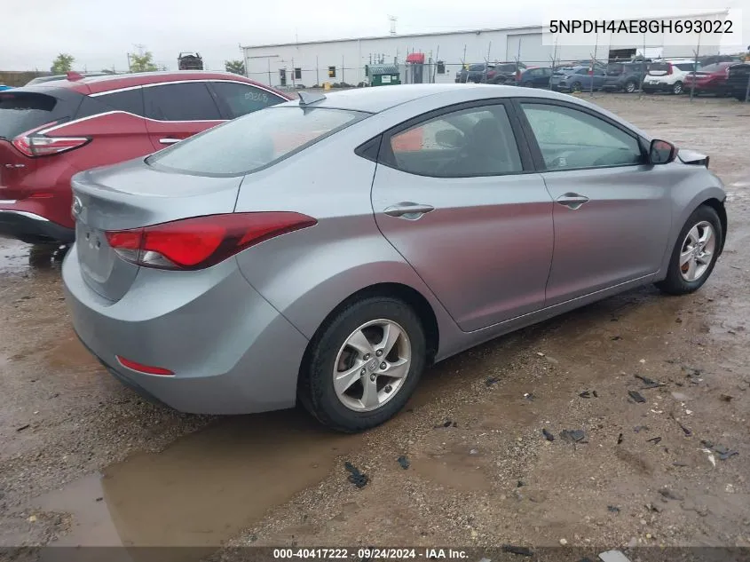 2016 Hyundai Elantra Se VIN: 5NPDH4AE8GH693022 Lot: 40417222