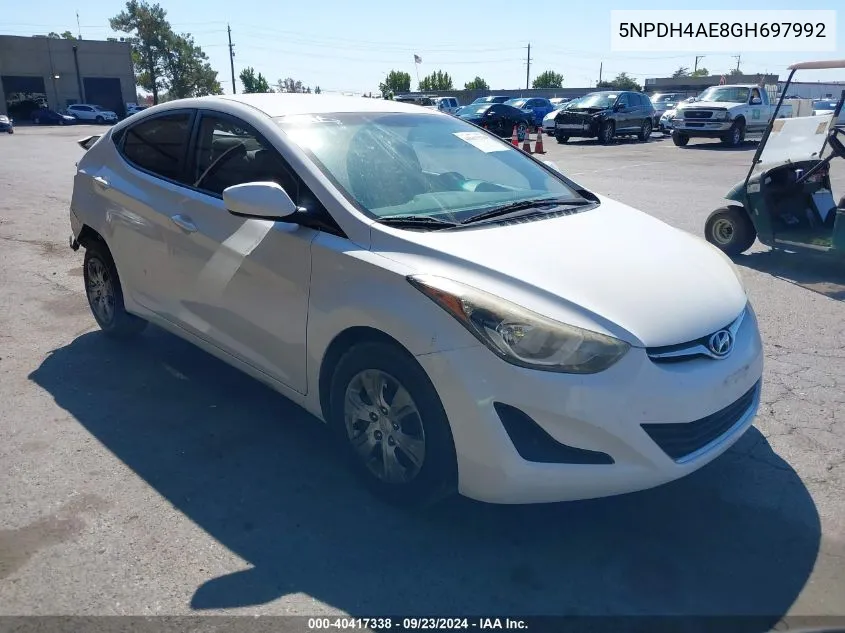 2016 Hyundai Elantra Se VIN: 5NPDH4AE8GH697992 Lot: 40417338