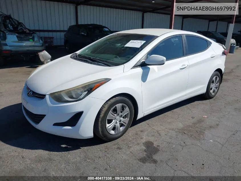 2016 Hyundai Elantra Se VIN: 5NPDH4AE8GH697992 Lot: 40417338