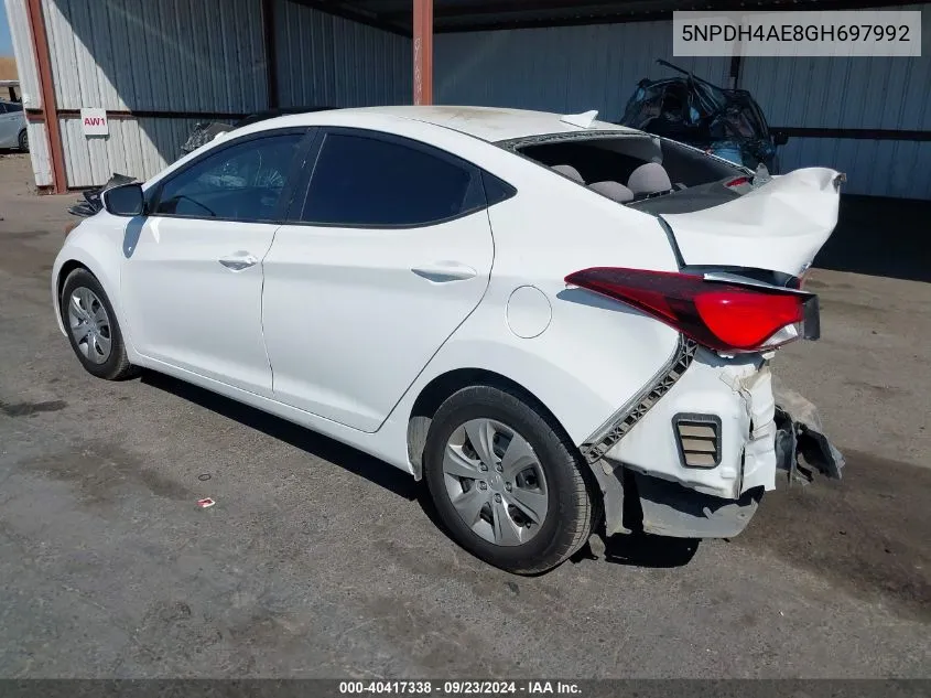 2016 Hyundai Elantra Se VIN: 5NPDH4AE8GH697992 Lot: 40417338