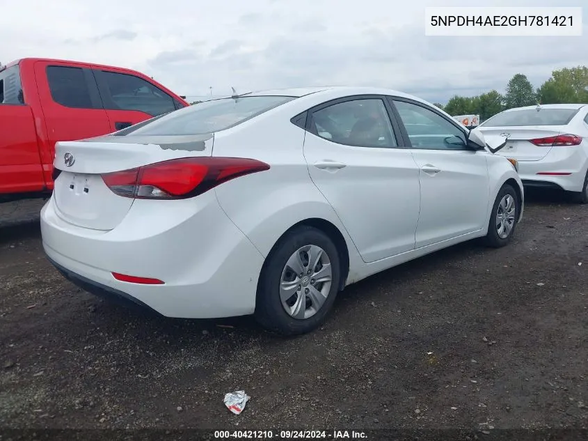 5NPDH4AE2GH781421 2016 Hyundai Elantra Se