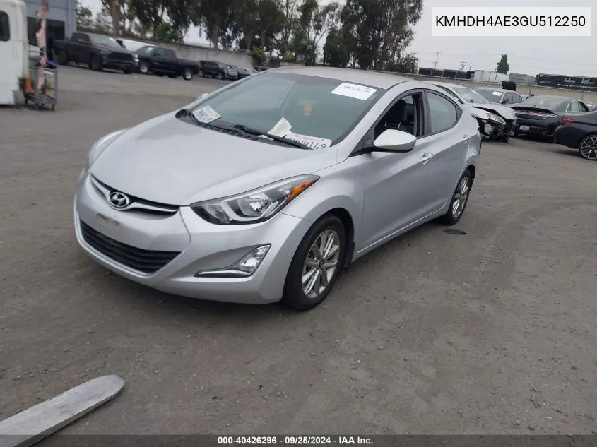 2016 Hyundai Elantra Se VIN: KMHDH4AE3GU512250 Lot: 40426296