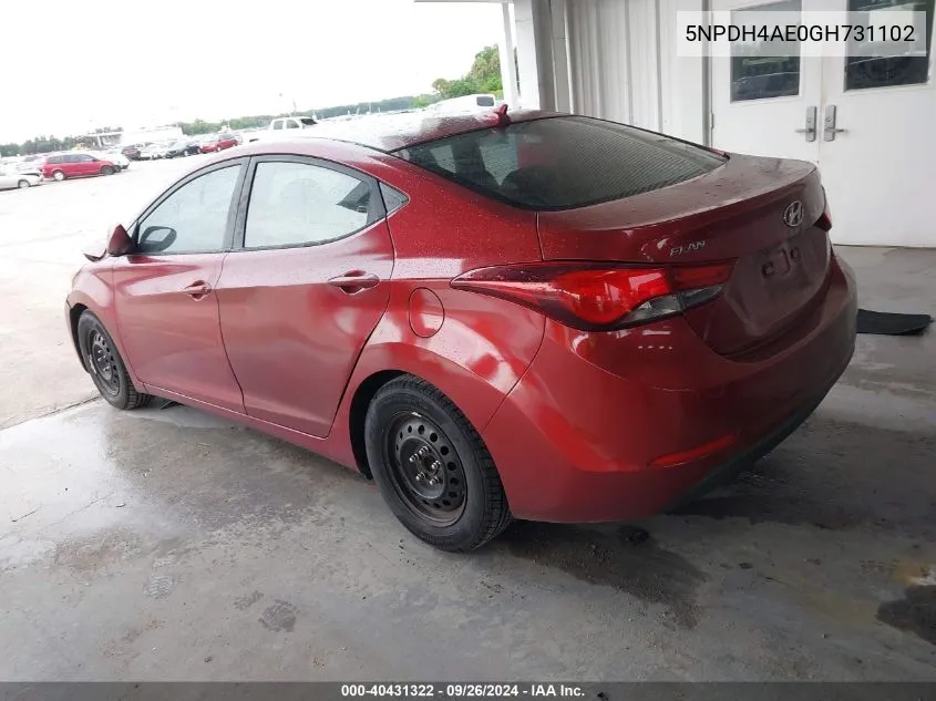 5NPDH4AE0GH731102 2016 Hyundai Elantra Se/Sport/Limited