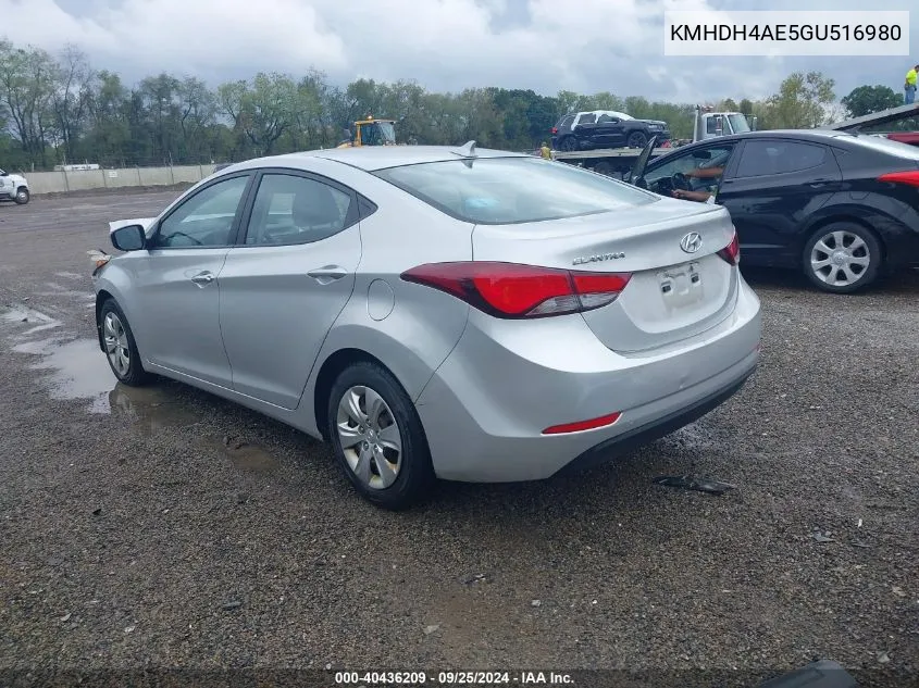 2016 Hyundai Elantra Se VIN: KMHDH4AE5GU516980 Lot: 40436209