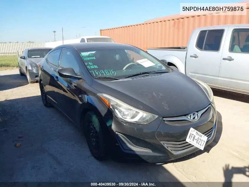 5NPDH4AE8GH759875 2016 Hyundai Elantra Se